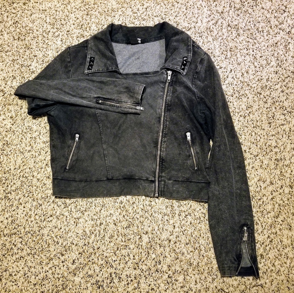 Vintage wash cotton cropped moto style jacket S/M